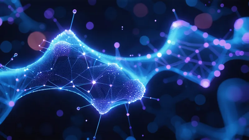 Abstract visualization of protein allosteric sites detected by graph neural network with glowing node connections